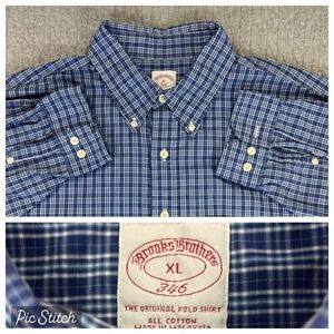 Brooks Brothers 346 Dress Shirt‎ Mens XL Blue Tartan Button Down Long Sleeve